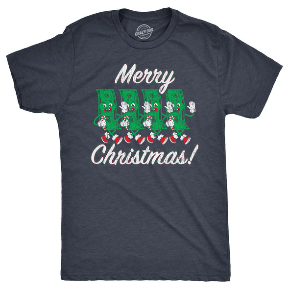 Mens Merry Christmas T Shirt Funny Retro Xmas Dollar Bills Cash Money Joke Tee For Guys