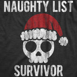 Womens Naughty List Survivor T Shirt Funny Xmas Santa Claus Bad Behavior Joke Tee For Ladies