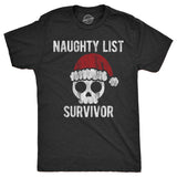 Mens Naughty List Survivor T Shirt Funny Xmas Santa Claus Bad Behavior Joke Tee For Guys