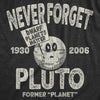 Mens Never Forget Pluto T Shirt Funny Outer Space Planets Joke Tee For Guys