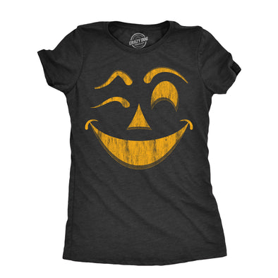 Womens Winky Warren Pumpkin T Shirt Funny Halloween Jack O Lantern Unsettling Smile Tee For Ladies