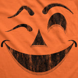 Mens Winky Warren Pumpkin T Shirt Funny Halloween Jack O Lantern Unsettling Smile Tee For Guys