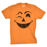 Mens Winky Warren Pumpkin T Shirt Funny Halloween Jack O Lantern Unsettling Smile Tee For Guys