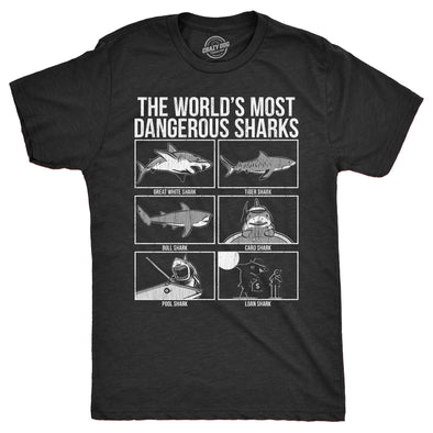 Mens The Worlds Most Dangerous Sharks T Shirt Funny Card Pool Loan Shark Joke Tee For Guys