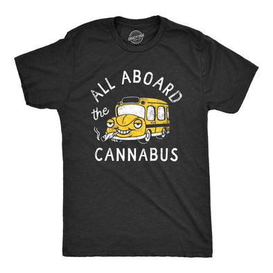Mens All Aboard The Cannabus T Shirt Funny 420 Joint Smoking Cannabis Party Bus Tee For Guys