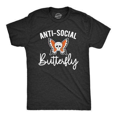 Mens Anti Social Butterfly T Shirt Funny Sarcastic T-shirt Offensive Skull Graphic Cool Tee