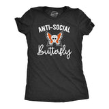 Womens Anti-Social Butterfly Tshirt Funny Introvert Skull Tee