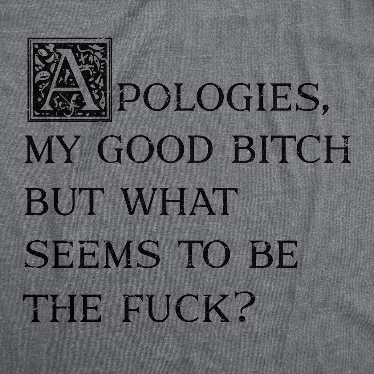 Mens Apologies My Good Bitch But What Seems to Be The Fuck T Shirt Funny Joke Tee for Guys
