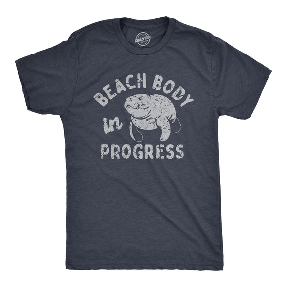 Mens Beach Body In Progress T Shirt Funny Big Chubby Manitee Tee For Guys