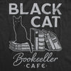 Mens Black Cat Bookseller Cafe T Shirt Funny Halloween Book Lovers Novelty Tee For Guys