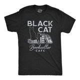 Mens Black Cat Bookseller Cafe T Shirt Funny Halloween Book Lovers Novelty Tee For Guys