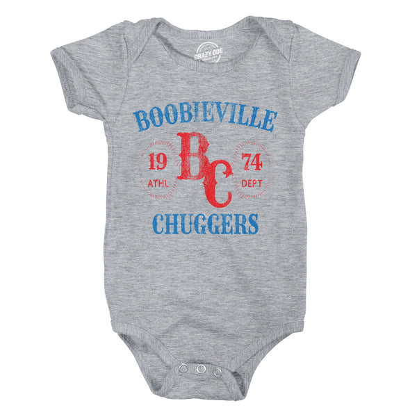 Boobieville Chuggers Baby Bodysuit Funny Breast Feeding Baseball Team Joke Jumper For Infants