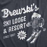 Mens Brewskis Ski Lodge and Resort T Shirt Funny Drinking Skiing Partying Tee for Guys