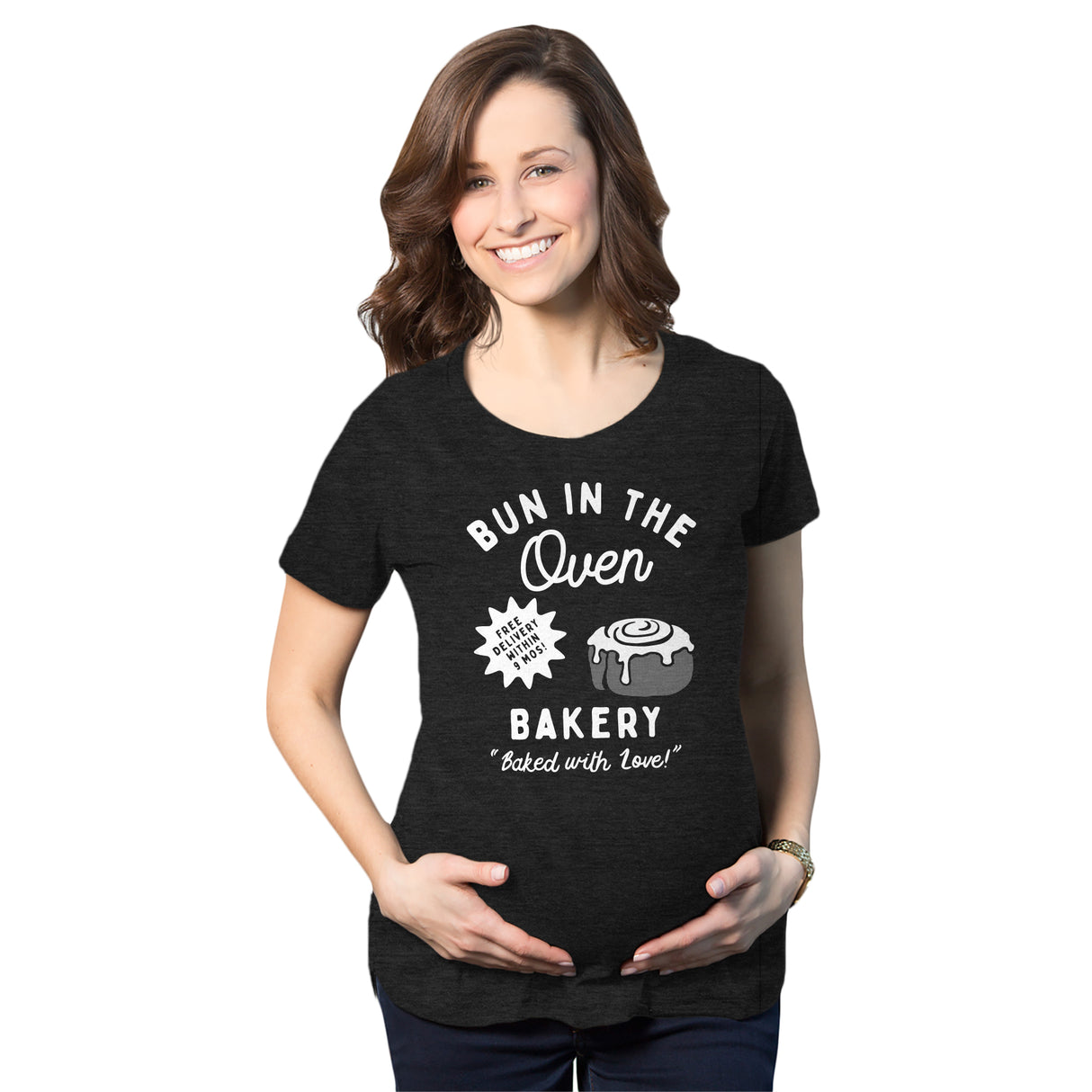 Maternity Bun In The Oven Bakery T Shirt Funny Cute Pregnant Pastry Baking Tee for Ladies