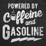 Womens Powered By Caffeine And Gasoline T Shirt Funny Coffee Mechanic Joke Tee For Ladies