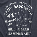 Womens Camp Sasquatch Home Of The Hide And Seek Championship T Shirt Funny Bigfoot Joke Tee For Ladies