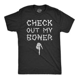 Mens Check Out My Boner T Shirt Funny Halloween Skeleton Bones Adult Joke Tee for Guys