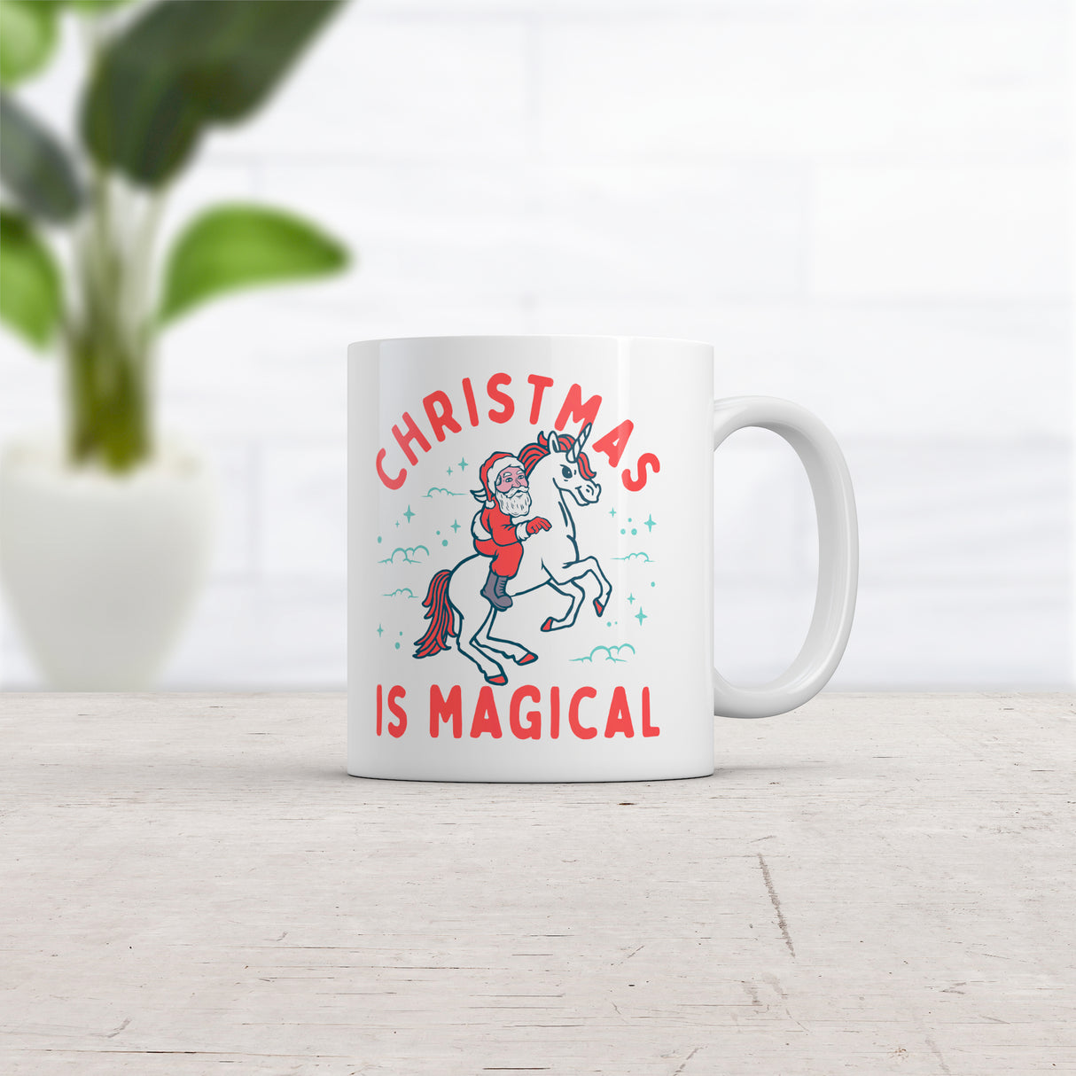 Christmas Is Magical Mug Funny Santa Claus Fantasy Unicorn Novelty Cup-11oz