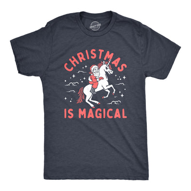 Mens Christmas Is Magical T Shirt Funny Santa Claus Fantasy Unicorn Tee For Guys