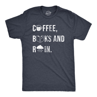 Mens Coffee Books And Rain T Shirt Funny Caffeine Reading Lovers Tee For Guys