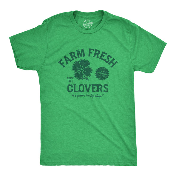 Mens Farm Fresh Clovers T Shirt Funny St Paddys Day Shamrock Ranch Tee For Guys