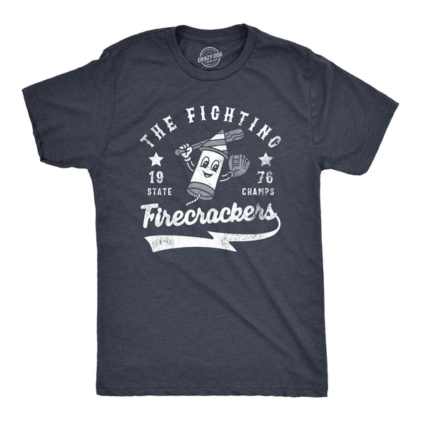 Mens The Fighting Firecrackers T Shirt Funny Fourth Of July Party Baseball Team Tee For Guys
