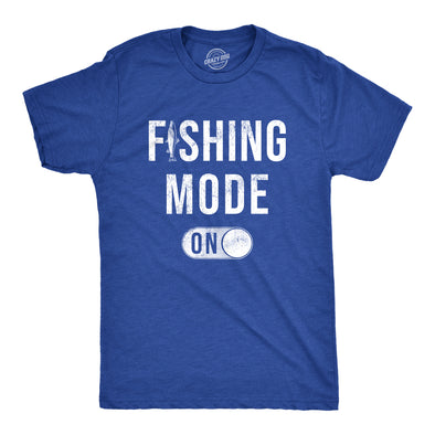 Mens Fishing Mode On T Shirt Funny Fishermans Setting Button Joke Tee For Guys