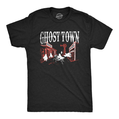 Mens Ghost Town T Shirt Funny Halloween Bed Sheet Ghosts Joke Tee For Guys