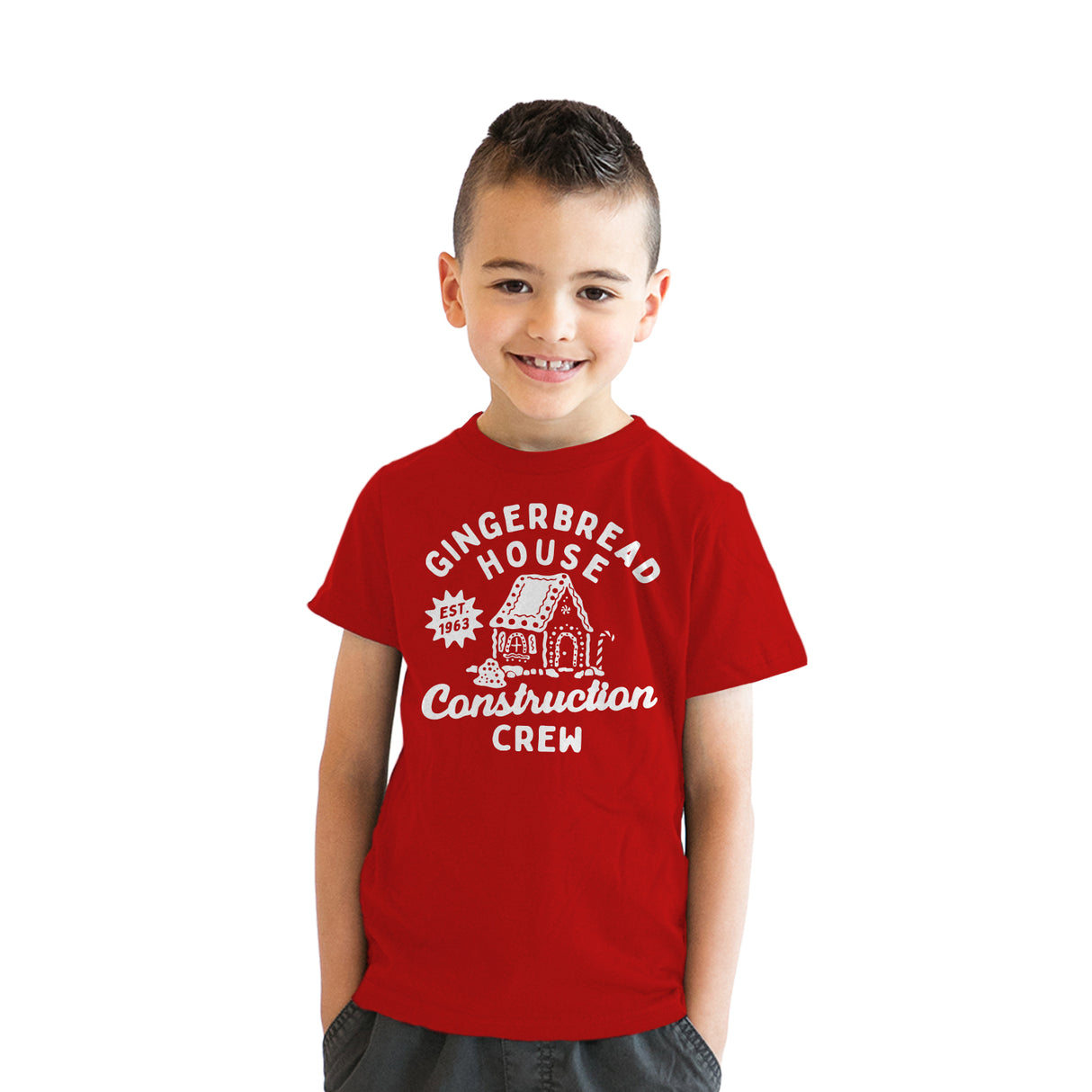 Youth Gingerbread House Construction Crew T Shirt Funny Xmas Treat Joke Tee For Kids