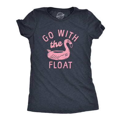 Womens Go With The Float T Shirt Funny Pink Flamingo Pool Floatie Joke Tee For Ladies