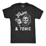 Mens Grim And Tonic T Shirt Funny Spooky Halloween Reaper Mixed Drink Joke Tee For Guys