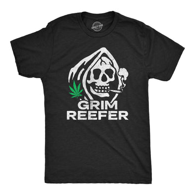 Mens Grim Reefer T Shirt Funny 420 Joint Smoking Reaper Weed Leaf Tee For Guys