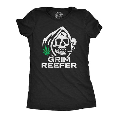 Womens Grim Reefer T Shirt Funny 420 Joint Smoking Reaper Weed Leaf Tee For Ladies