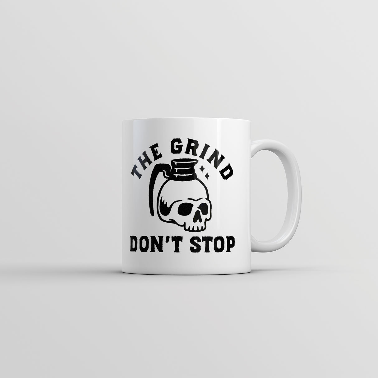 The Grind Dont Stop Mug Funny Spooky Halloween Coffee Pot Skull Joke Cup-11oz