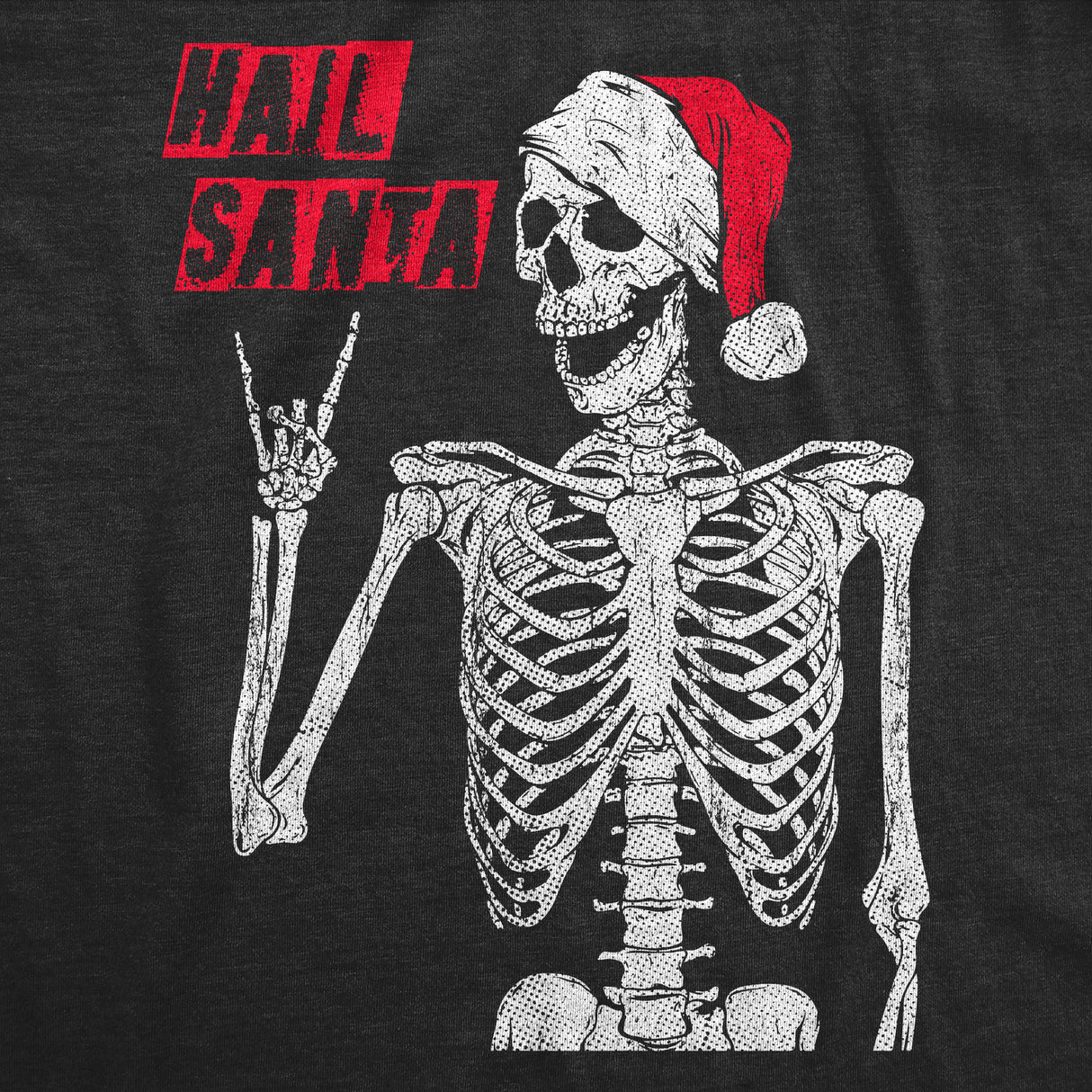 Mens Hail Santa T Shirt Funny Xmas Skeleton Metal Horns Joke Tee For Guys