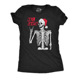 Womens Hail Santa T Shirt Funny Xmas Skeleton Metal Horns Joke Tee For Ladies