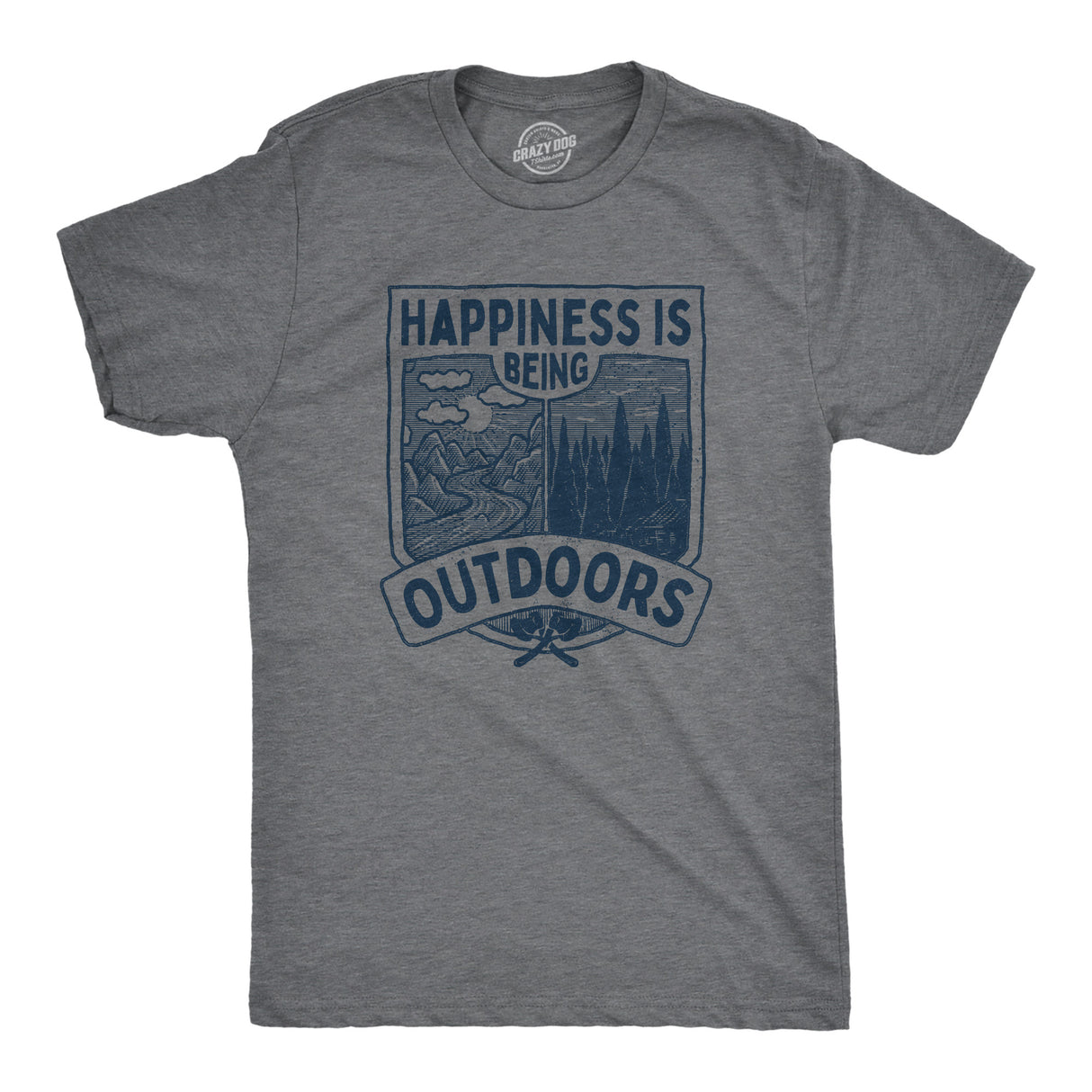 Mens Happiness Is Being Outdoors T Shirt Funny Cool Nature Hiking Camping Lovers Tee For Guys