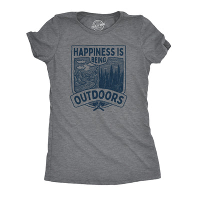 Womens Hapiness Is Being Outdoors T Shirt Funny Cool Nature Hiking Camping Lovers Tee For Ladies