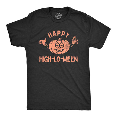 Mens Happy High Lo Ween T Shirt Funny 420 Halloween Weed Smoking Spooky Season Lovers Tee For Guys