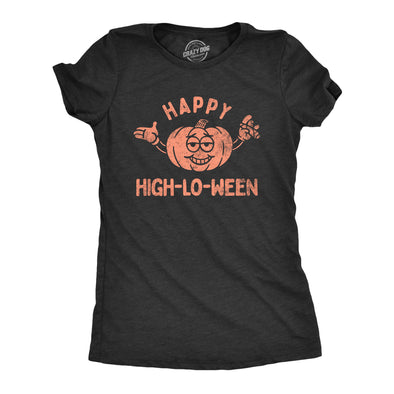 Womens Happy High Lo Ween T Shirt Funny 420 Halloween Weed Smoking Spooky Season Lovers Tee For Ladies