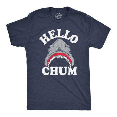 Mens Hello Chum T Shirt Funny Shark Attack Bite Greeting Joke Tee For Guys