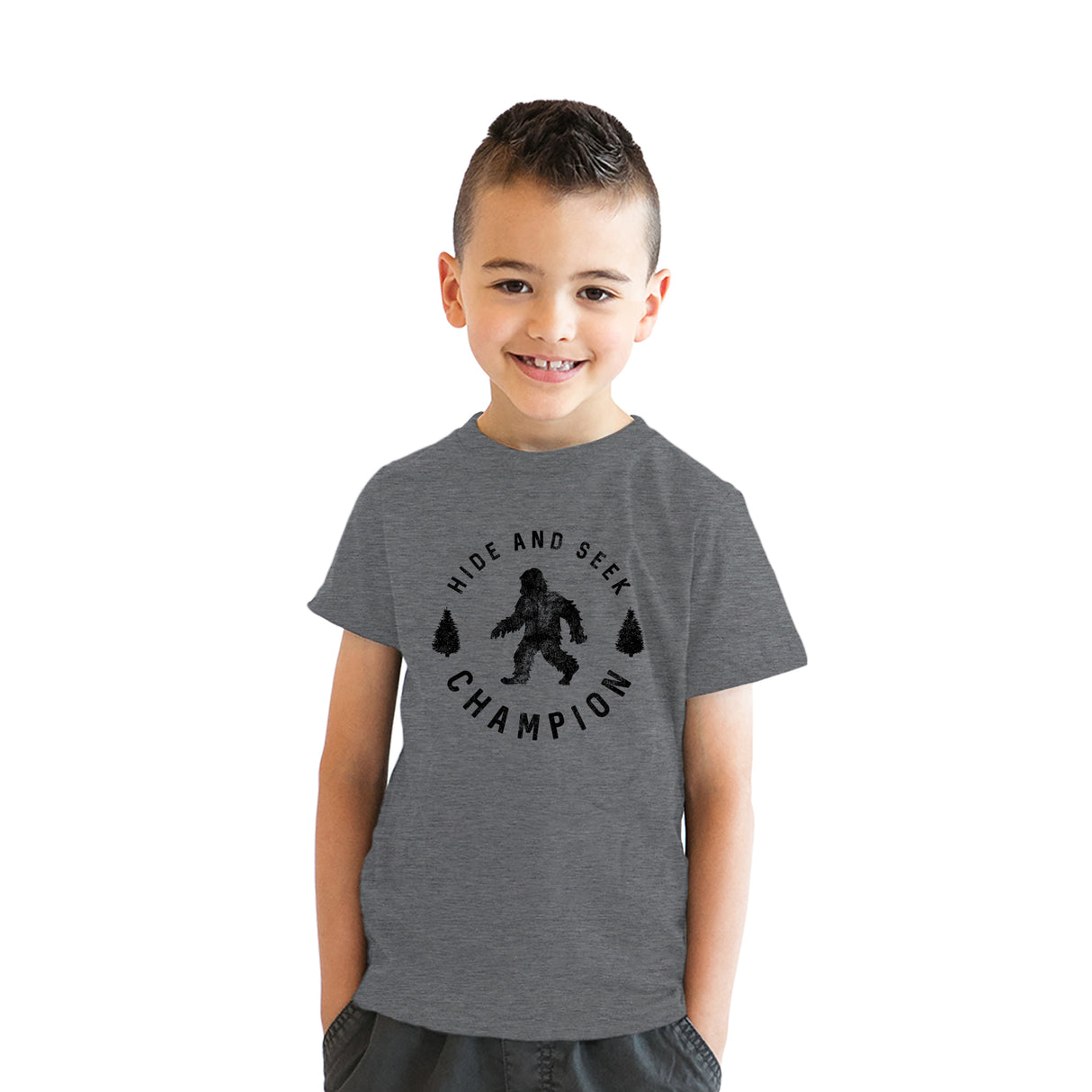 Youth Hide And Seek Chamption T Shirt Funny Hidding Bigfoot Sasquatch Joke Tee For Kids