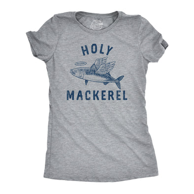 Womens Holy Mackerel T Shirt Funny Angel Halo Blessed Fish Saying Joke Tee For Ladies