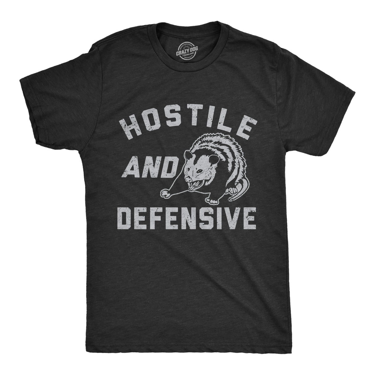 Mens Hostile And Defensive T Shirt Funny Fearful Possum Joke Tee For Guys