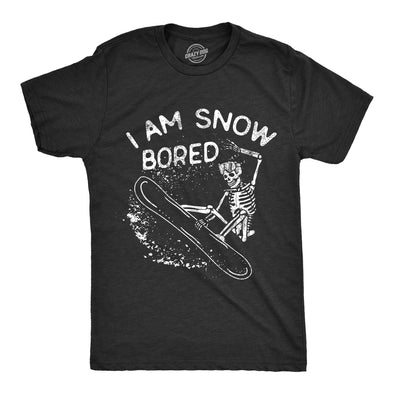 Mens I Am Snow Bored T Shirt Funny Skeleton Snowboarding Boredom Joke Tee For Guys