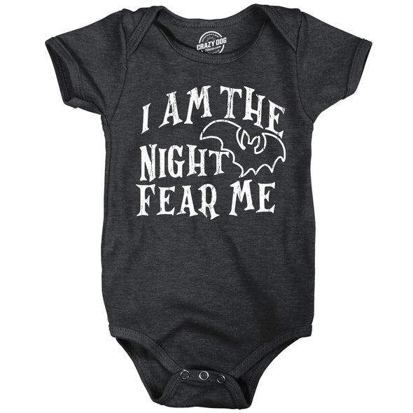 I Am The Night Fear Me Baby Bodysuit Funny Halloween Spooky Bat Jumper For Infants