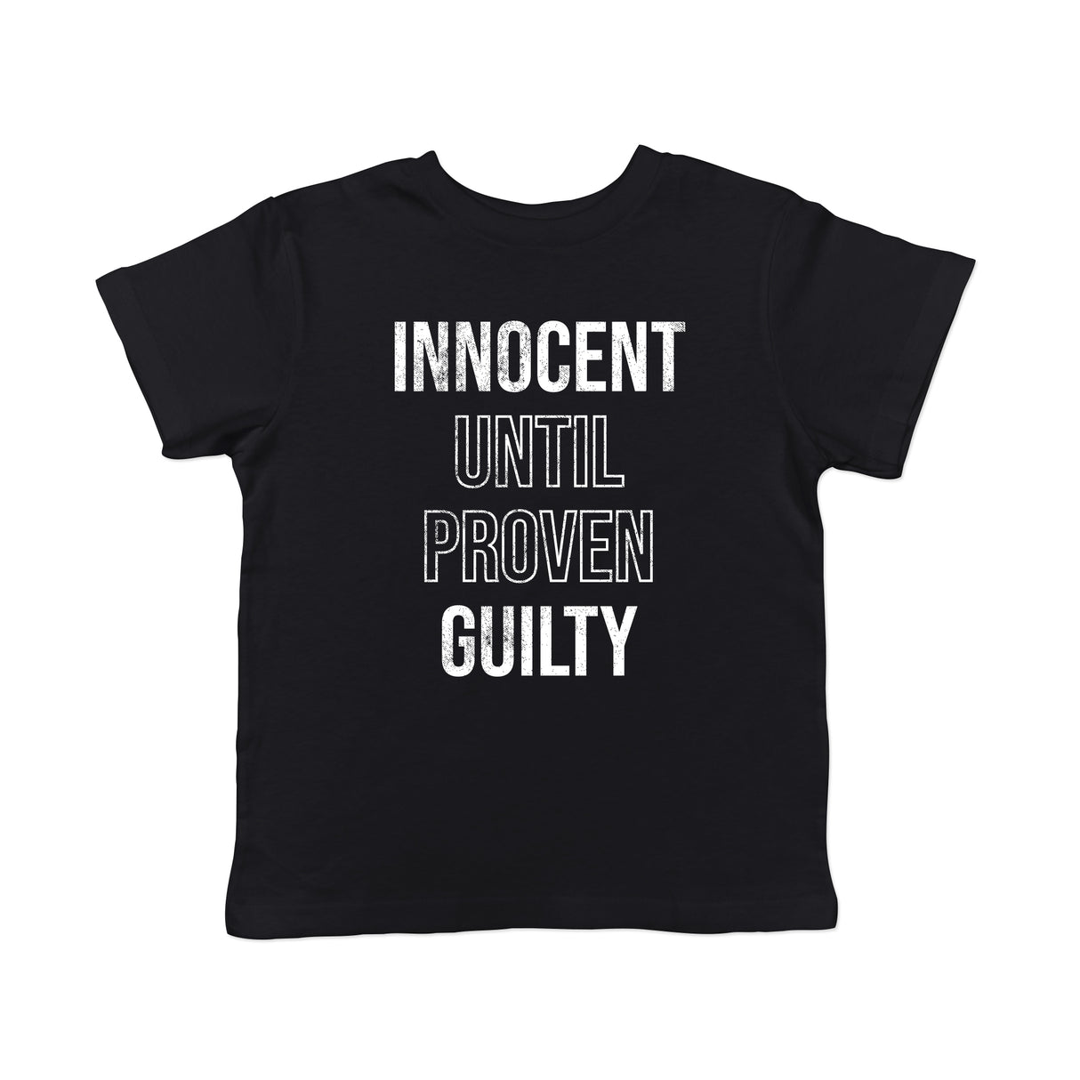 Toddler Innocent Until Proven Guilty T Shirt Funny Court Defense Bad Behavior Joke Tee for Young Kids