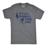 Mens Its All Downhill From Here T Shirt Funny Skiiing Joke Tee for Guys