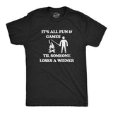 Mens Its All Fun And Games Til Someone Loses A Wiener T Shirt Funny Cookout Campfire Hot Dog Joke Tee For Guys