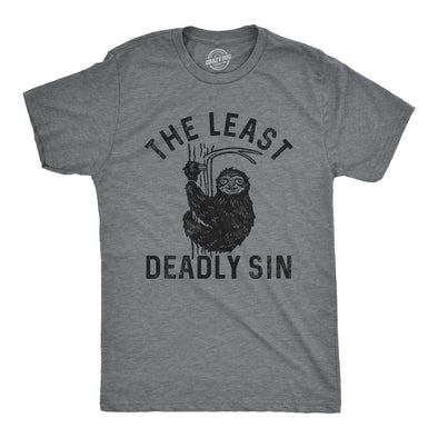 Mens The Least Deadly Sin T Shirt Funny Lazy Sloth Joke Tee For Guys
